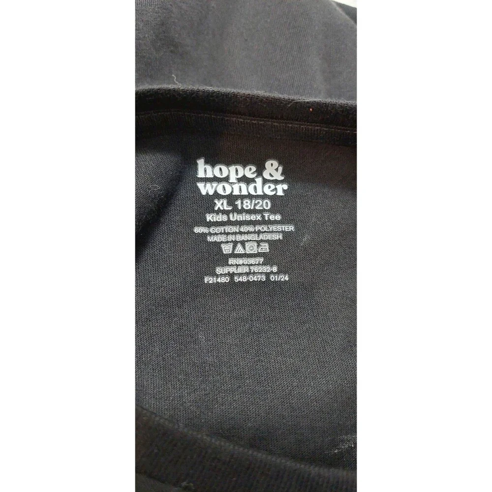 Hope & Wonder Juneteenth Shirt Kids Youth Size XL 18/20 Short Sleeve Black Logo